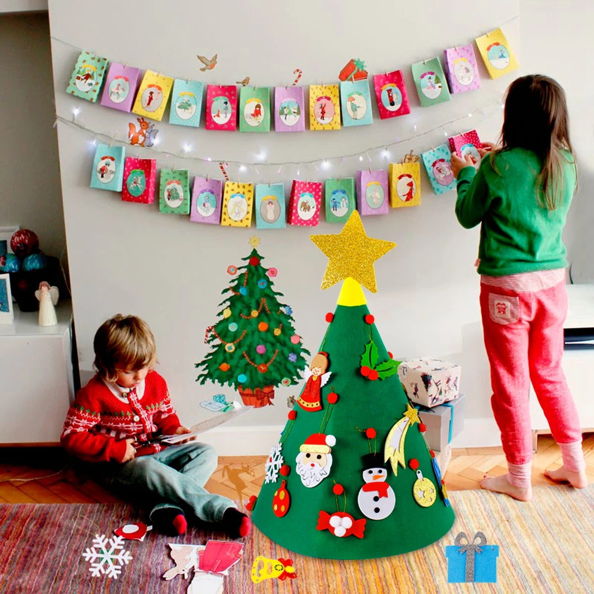 QIFU 3D DIY Felt Christmas Tree Christmas Decorations for Home Christmas