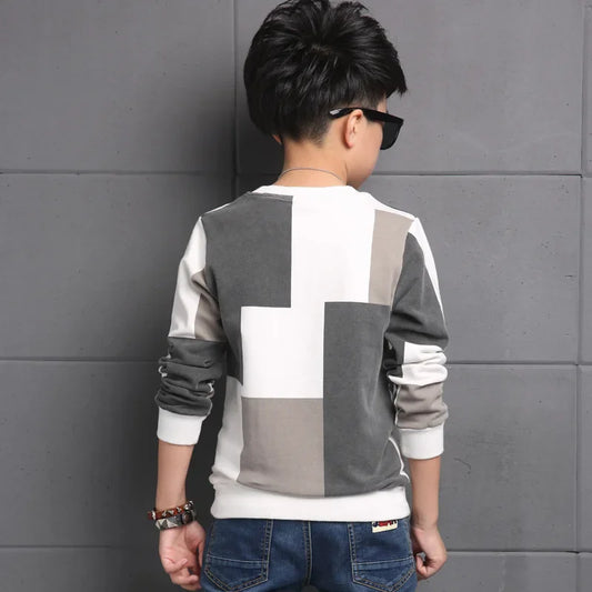 New Autumn T Shirt for Boy Children Clothing Plaid Casual Teenager Long