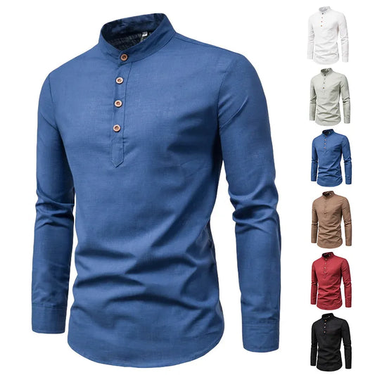 Men Formal Elegant Shirt Long Sleeve Cotton Linen Shirts Business Social Shirt