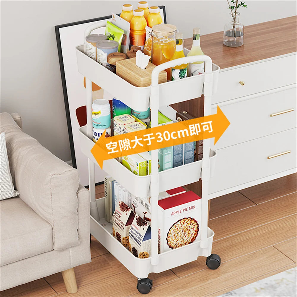 3 Layers Movable Storage Rack Rolling Utility Cart Storage Kitchen  Organizer