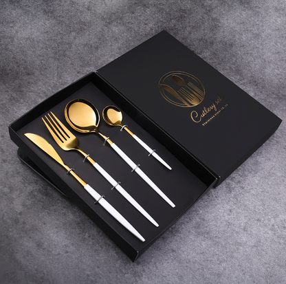 Luxury 18/10  Matte Black Gold Plated Stainless Steel Flatware Cutlery Set