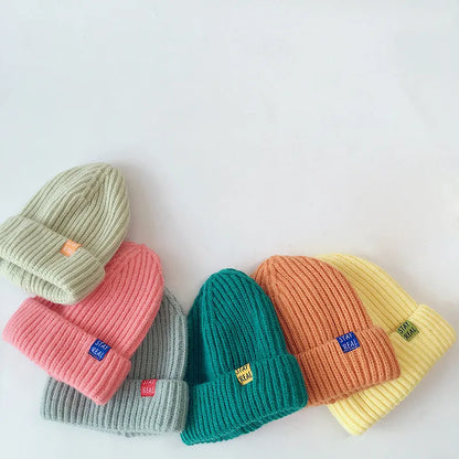 Autumn Winter Solid Color Baby Knitted Hats Kids Girls Boys Beanies Caps