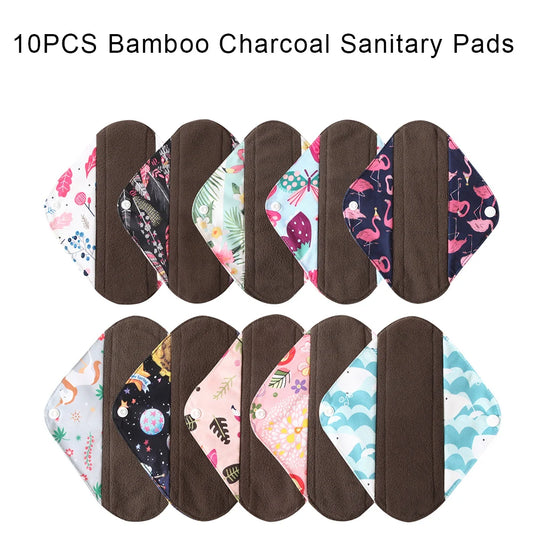 10Pcs Reusable Pads Bamboo Pads Sanitary Pads Washable Charcoal