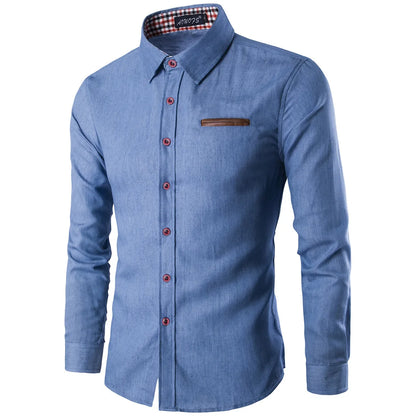 Long Sleeve Denim Shirt Men Spring Summer Casual Basic Shirts Pockets