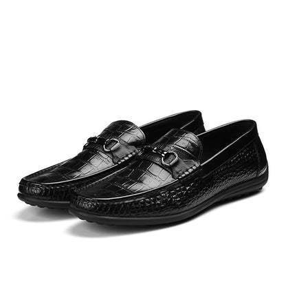 Phenkang Men Leather Summer Alligator Texture Slip-On Casual Shoes Male Loafer