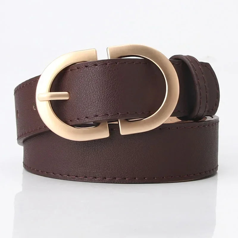 Thin Female Circle Buckles Belt Deduction Side Gold Buckle Jeans Belts Women