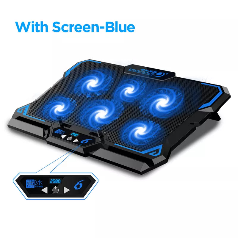 COOLCOLD 17inch Gaming Laptop Cooler Six Fan Led Screen Two USB Port 2600RPM