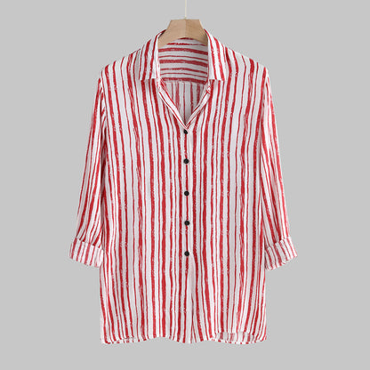 XLL 1105 New Spring Summer  Series Button Up Shirt Mens Striped Printed shirts