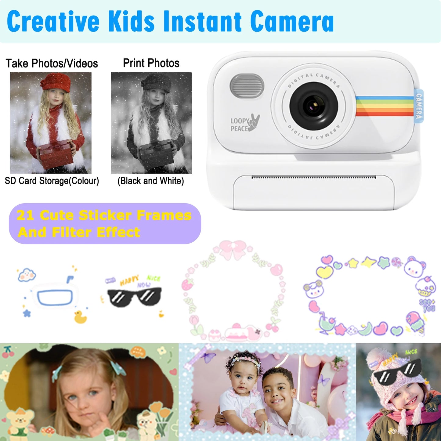 Instant Print Camera for Kids,2.0 Inch Screen Kids Instant Cameras