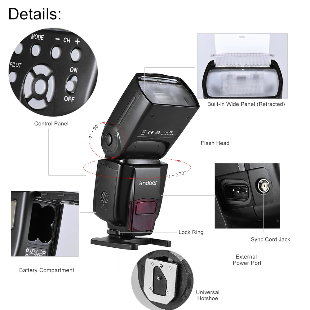 RU Andoer AD560 IV 2.4G Wireless On-Camera Slave Speedlite Flash Light GN50