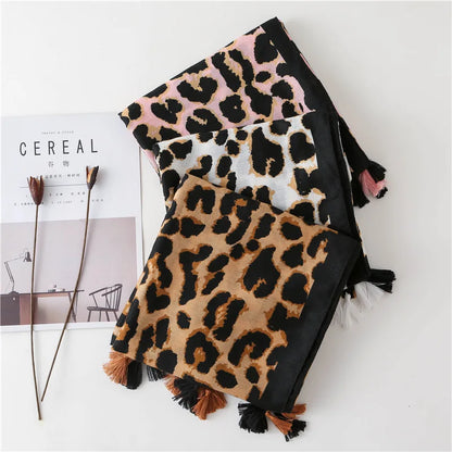 New Fashion Brand Lovely Pink Sexy Leopard Dot Tassel Viscose Shawl Scarf Lady