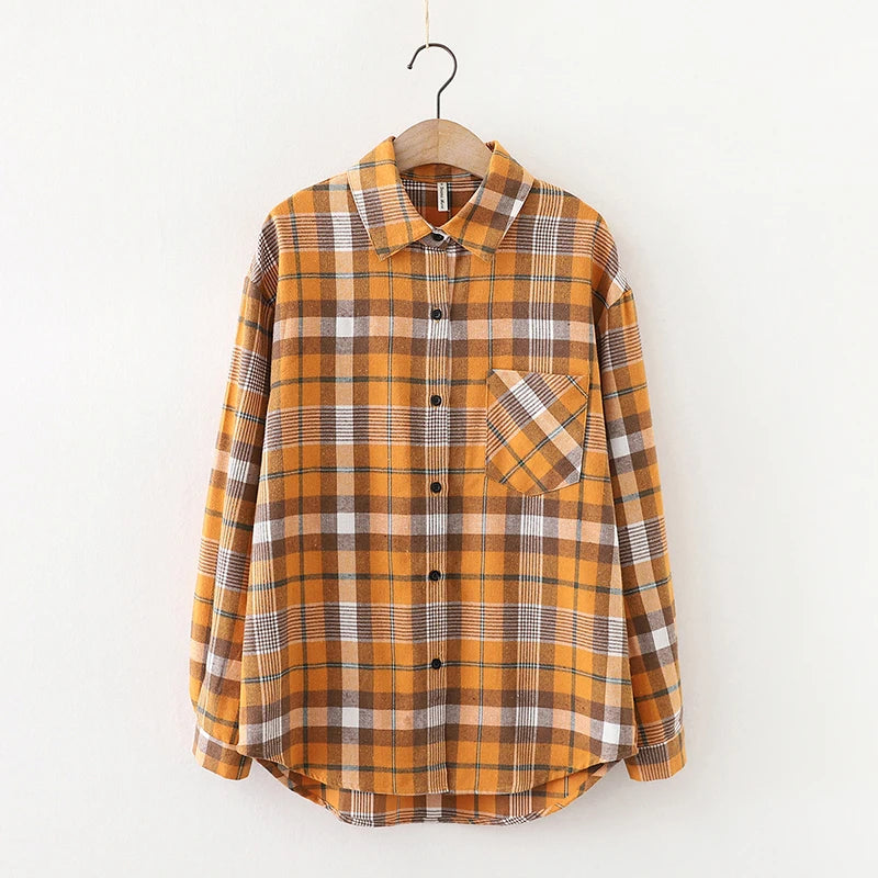 Fashion Women Plaid Shirt Chic Checked Female Casual Print Shirts