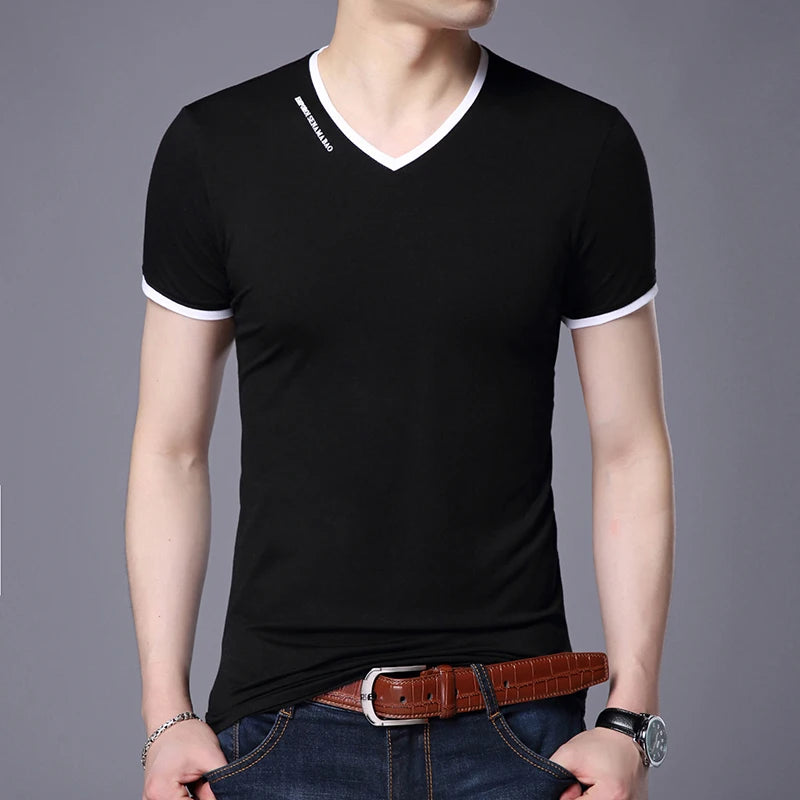 New Mens T Shirts Fashion Summer V-Neck Slim Fit Short Sleeve T Shirt