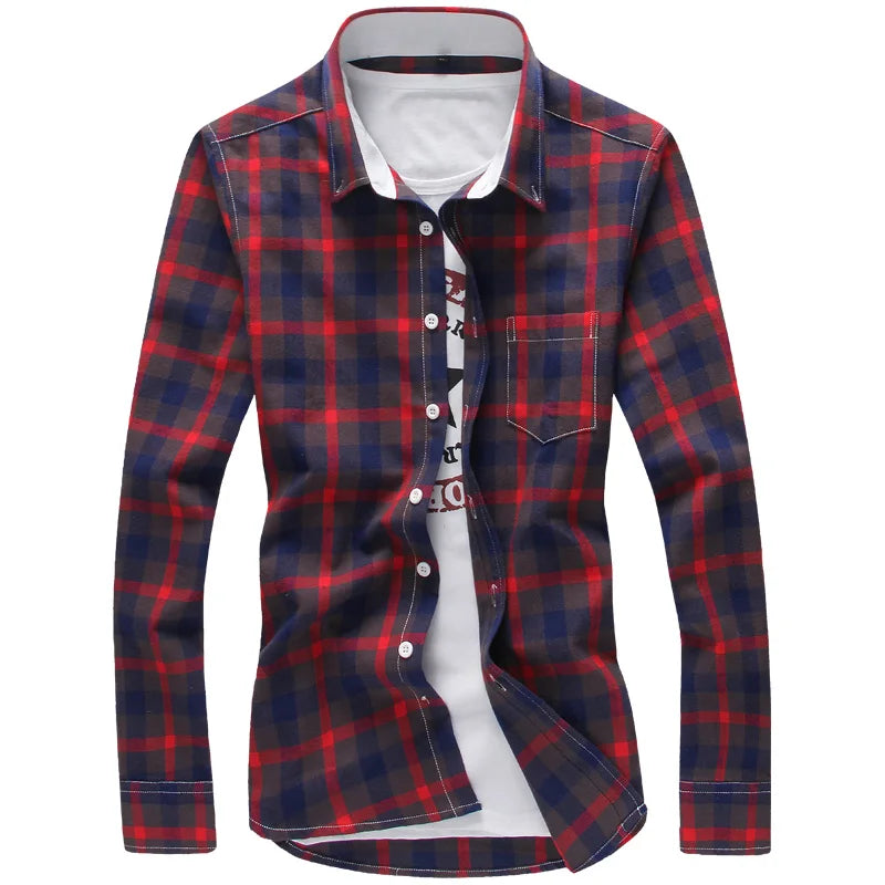 5XL Plaid Shirts Men Checkered Shirt Brand Button Down Long Sleeve