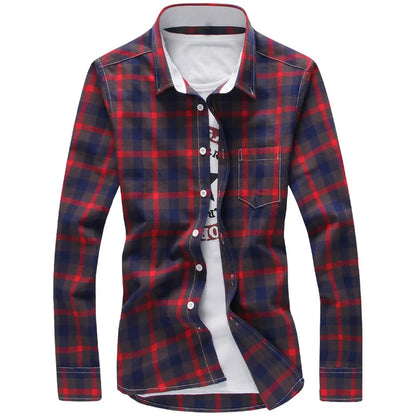 5XL Plaid Shirts Men Checkered Shirt Brand Button Down Long Sleeve