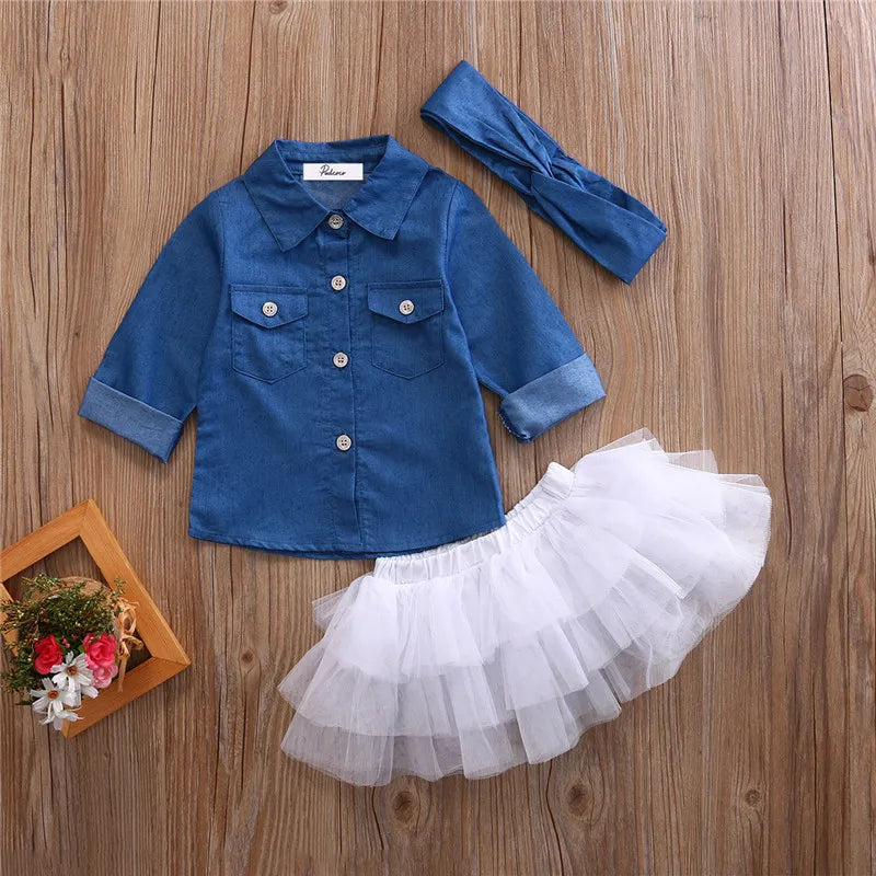 Baby Girl Summer Clothing Sets Baby Girls Clothes Denim Shirt Top +Tutu Skirts