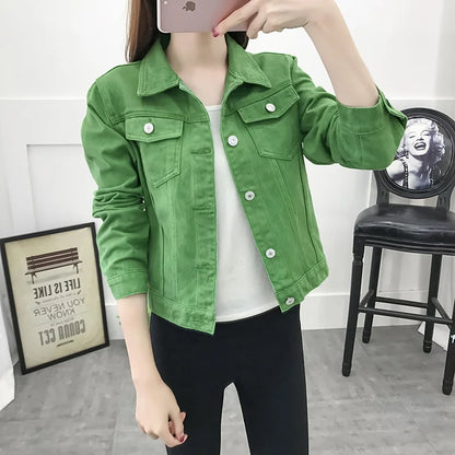 Jeans Jacket and Coats for Women Autumn Candy Color Casual Short Denim Jacket