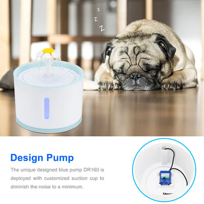 2.4L Automatic Pet LED Electric USB Dog Cat Pet Mute Drinker