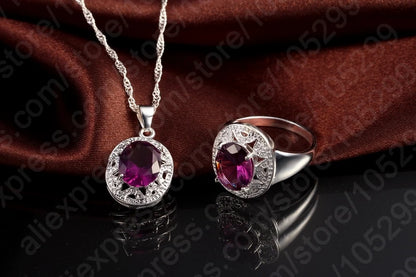 Crystal Pendant Necklace Earrings Ring Cubic Zircon Trendy Party 925 Sterling