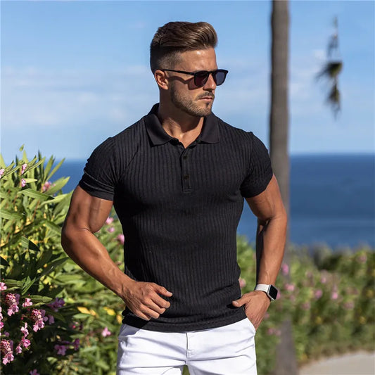 Summer Breathable Polo Shirt Male Cotton Solid Gym Fitness Mens Slim Fit Fashion