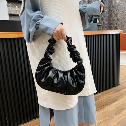 Pleated Shoulder Bags for Women Handbag Sac High-Quality PU Leather Fashion