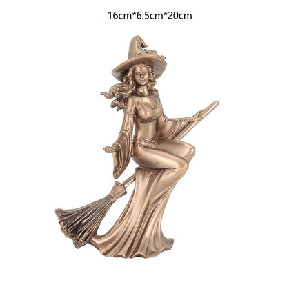 Flying Broomstick Witch Statue Retro Nordic Mysterious Magic Resin Home Decor