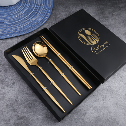 Luxury 18/10  Matte Black Gold Plated Stainless Steel Flatware Cutlery Set