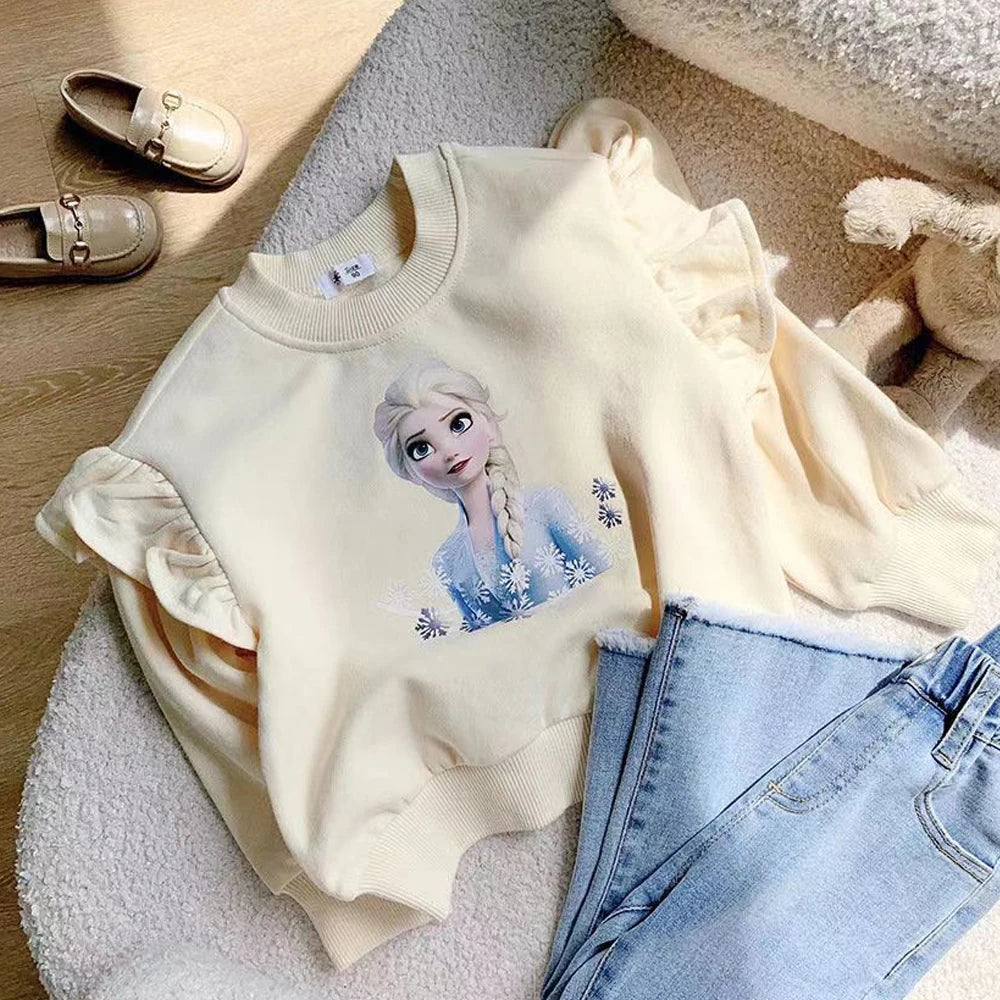 2024 New Girls Tops Quality Cotton Disney Frozen Elsa Kids Clothes Tee Shirt