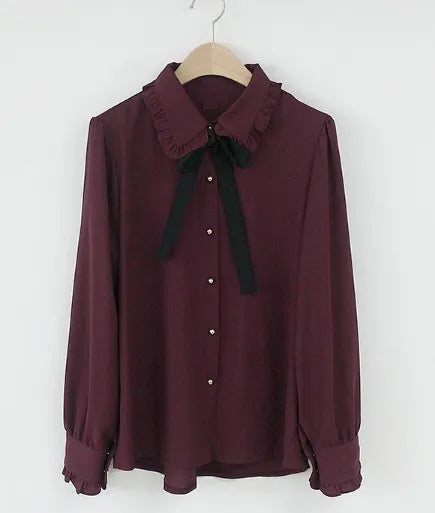 Chiffon Blouses Shirts New Hot Style Girls Bow Tie Tops Collar Shirt