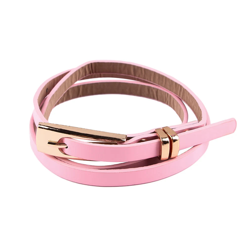 Fashion Female Thin PU Leather Narrow Waistband Belt for Girl Skinny Candy Belt