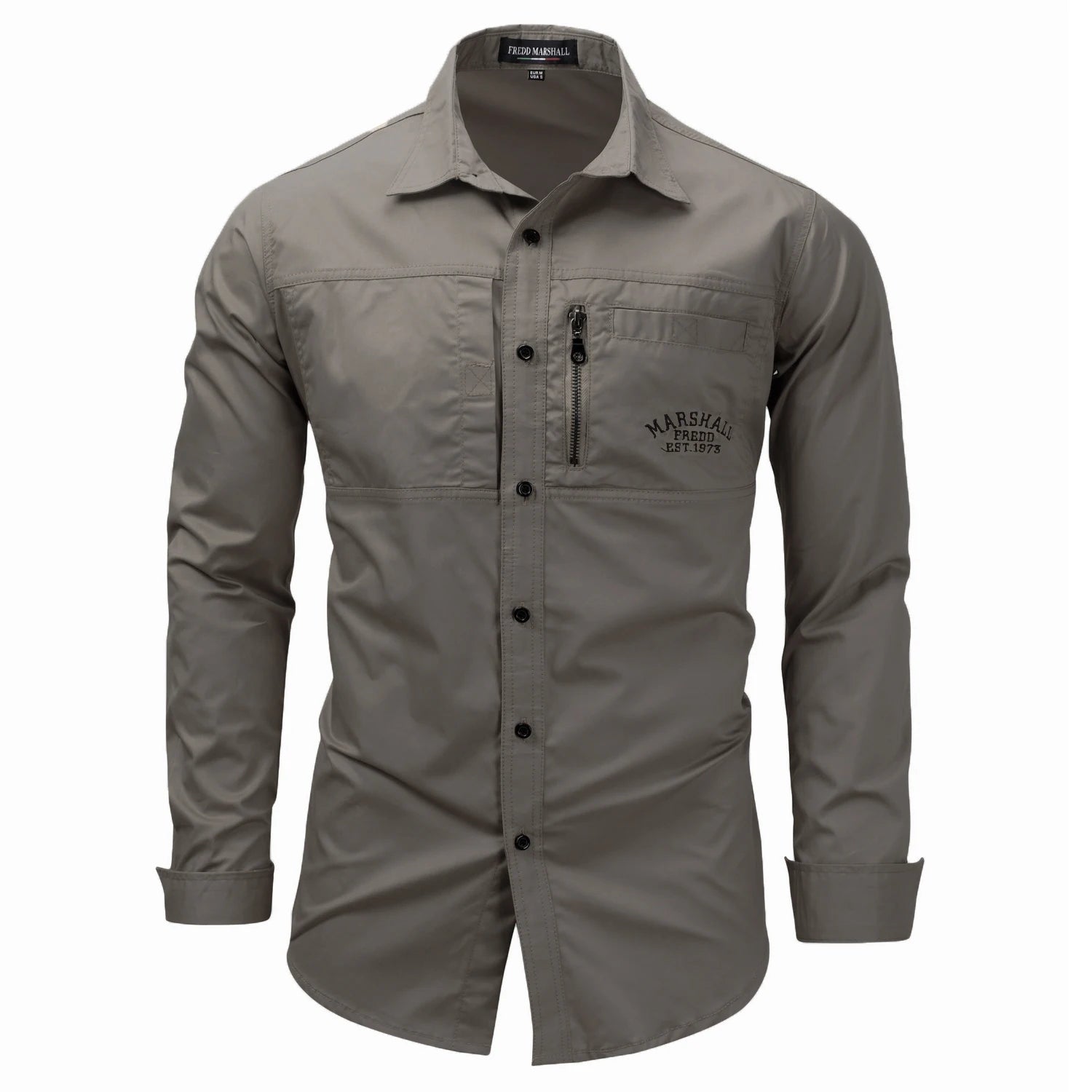 Fredd Marshall Fashion Military Shirt Long Sleeve Multi-Pocket Casual Shirts