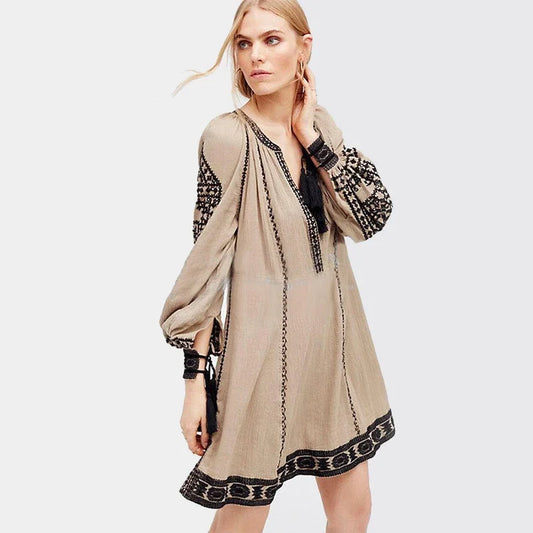 Khale Yose Long Sleeve Ethnic Dress Tassels Boho Hippie