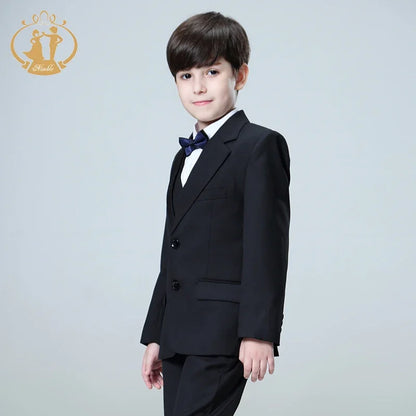 Spring Autumn Formal Suit for Boy Set Children Party Host Wedding Black Costume