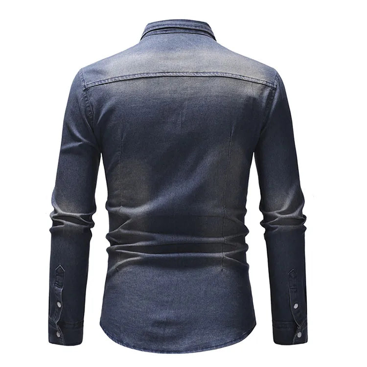 High Quality Long Sleeve Denim Shirt Men Spring Solid Color Cotton Jeans Shirt