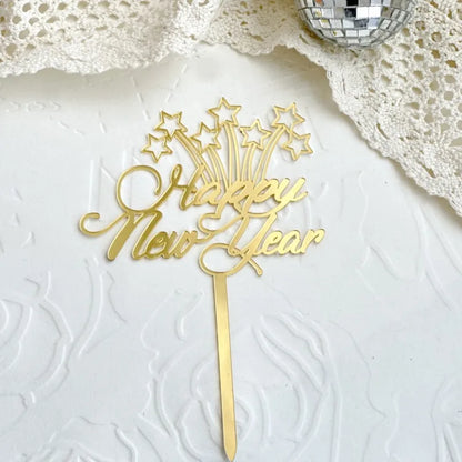 2025 Happy New Year Party Cake Toppers Gold Acrylic