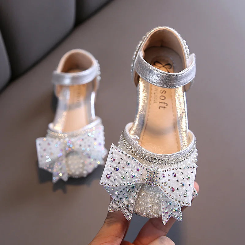 Fashion Girls Sequin Lace Bow Kids Shoes Girls Cute Pearl Princess Dance