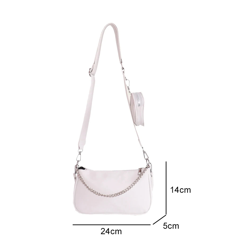 Women Soft PU Leather Shoulder Bag Fashion Female Daily Solid Chain Underarm