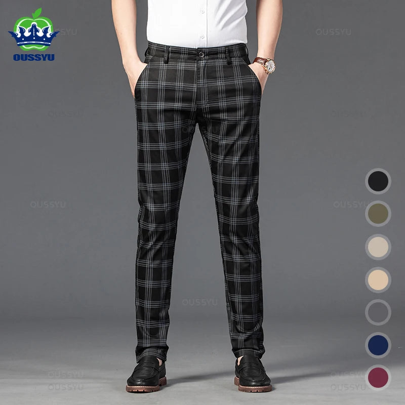 New Men's Trousers Fashion Business Classic Stripe Plaid