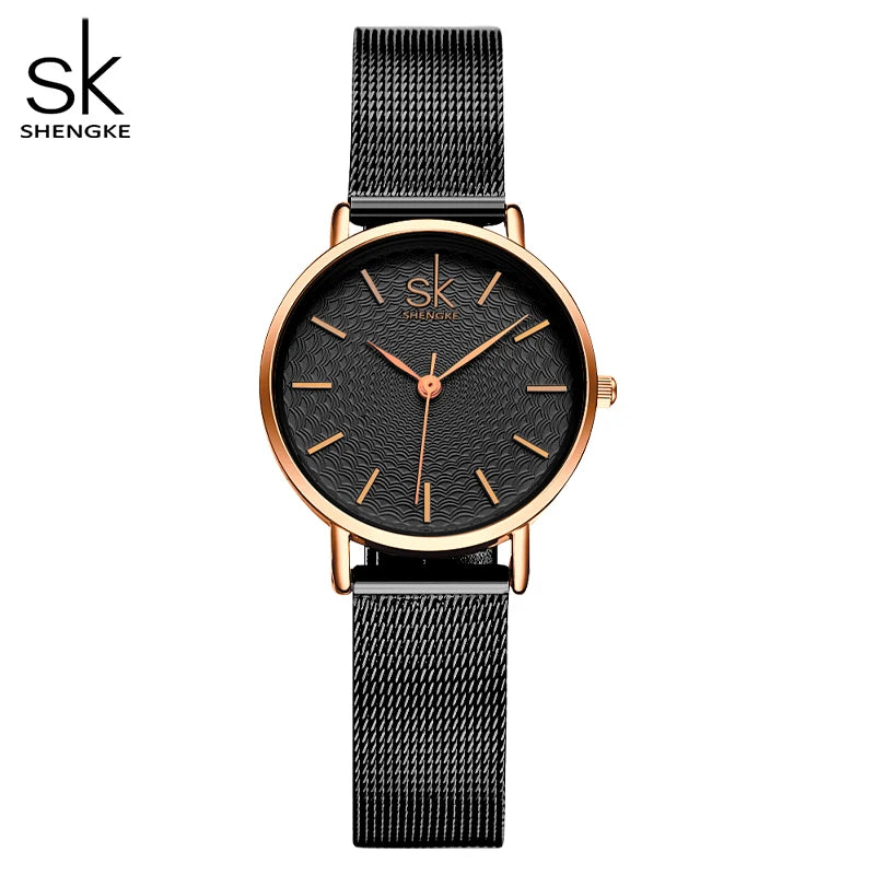 SK Super Slim Sliver Mesh Stainless Steel Watches Women Top