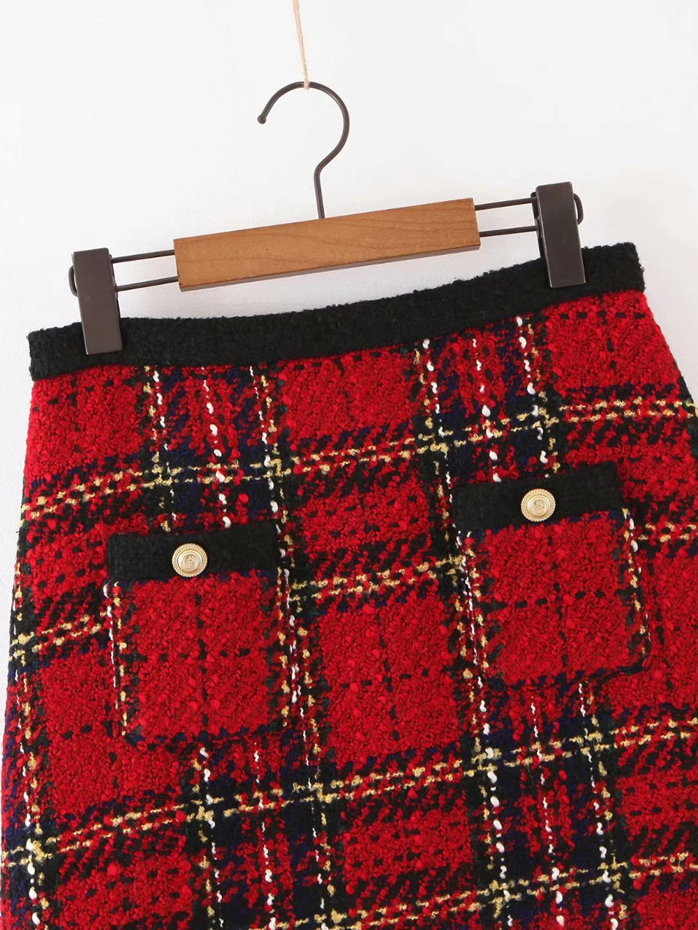 Red Vintage Women Tweed  2020 Winter Fashion Ladies Plaid Girls Skirts