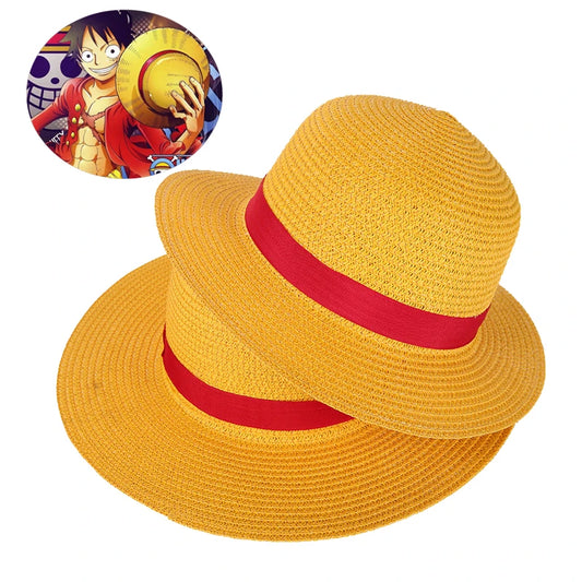 Boy Girl One Piece Cap Straw Hat Neck String Luffy Flat Hats