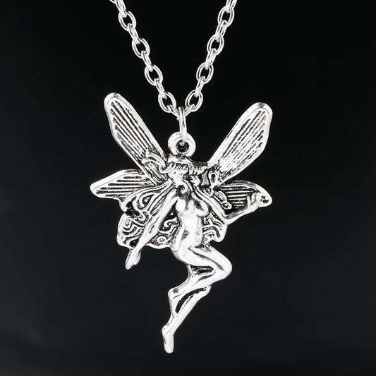 Vintage Angel Fairy Frog Pendant Necklace for Women Ancient Silver Color Fashion