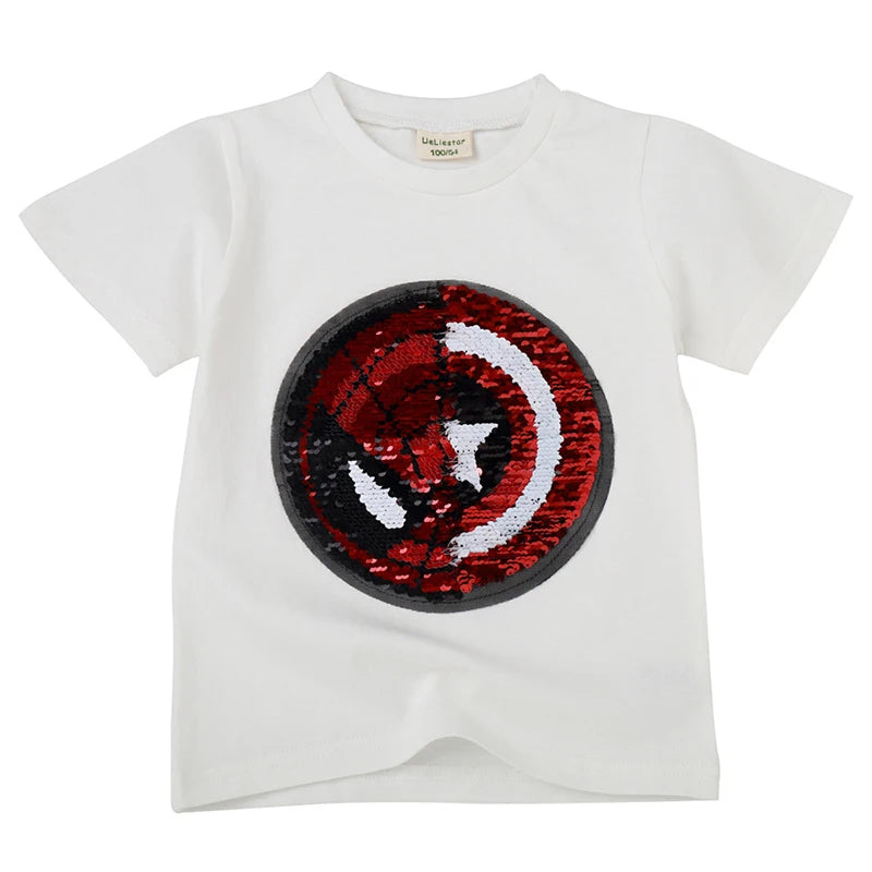 New Fashion Sequin Baby Boys Girls T-Shirt for Summer Children T-Shirts Kids