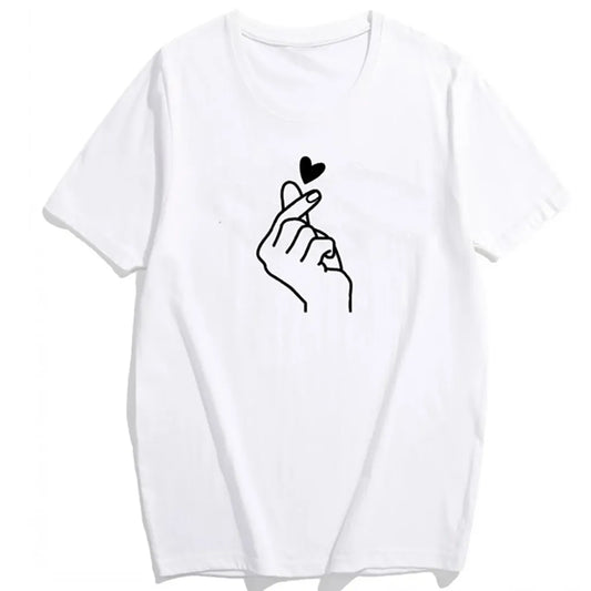 3XL Big  Size Shirts Girls Summer Harajuku Style Tops Heart Printed Blouse