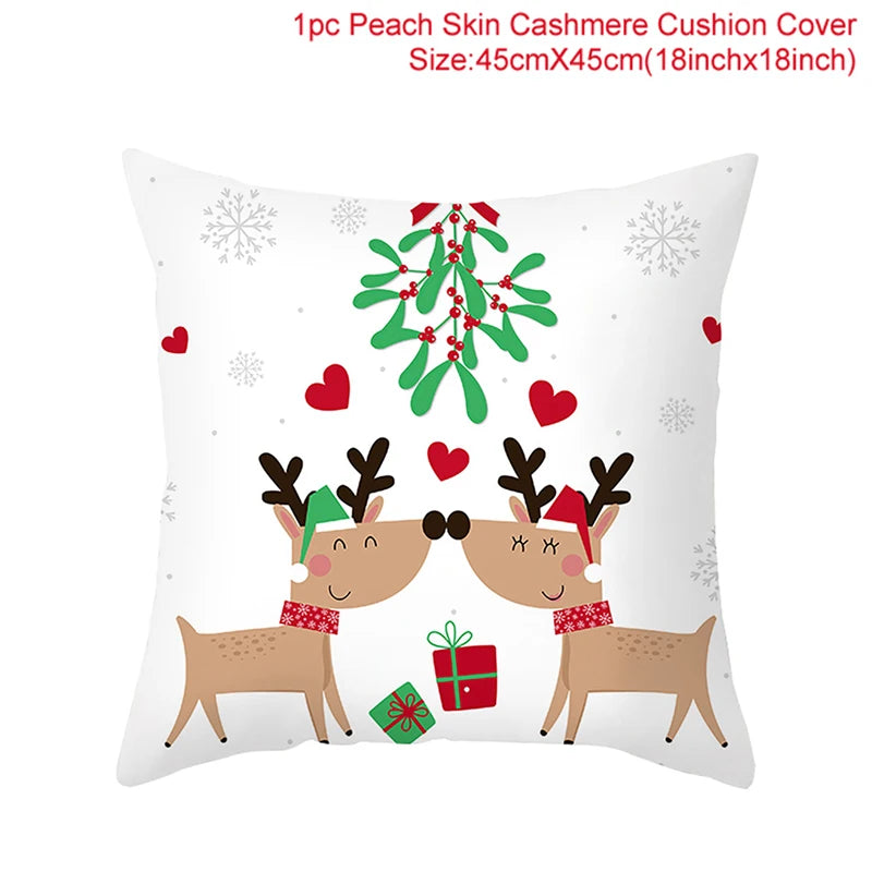 Merry Christma Decorations for Home Reindeer Santa Claus Tree Cushion Cover