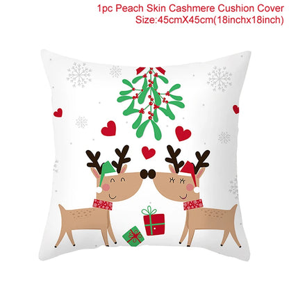 Merry Christma Decorations for Home Reindeer Santa Claus Tree Cushion Cover