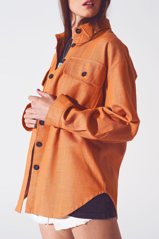 Long Sleeve Shacket in Orange