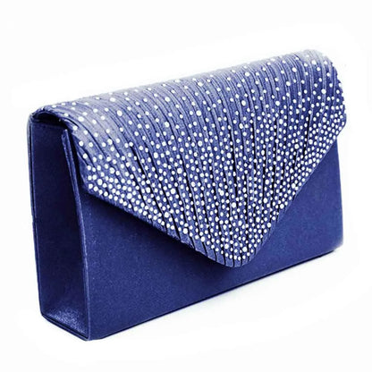 Ladies Satin Clutches Evening Bags Crystal Bling Handbags Wedding Party Purse