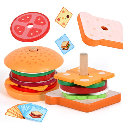 Montessori Wooden Burger Stacking Toys for Toddlers and Kids