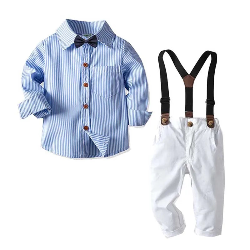 Kids Baby Boy Gentleman Suits Formal Cotton Long Sleeved Bow Tie+ Shirt+